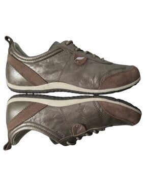 Geox Respira Womens Comfort Shoes Gold Leather/Suede Lightweight Walking Sneaker